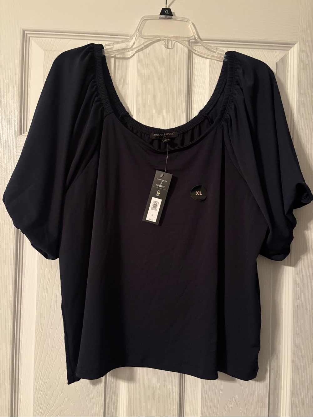 Banana Republic Navy Scoop Neck Puff Sleeve Top